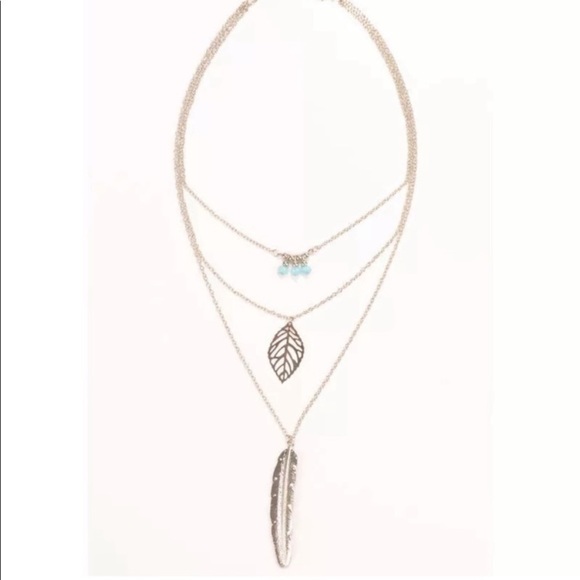 Boho Beaded Feather Layered Necklace - Picture 2 of 3